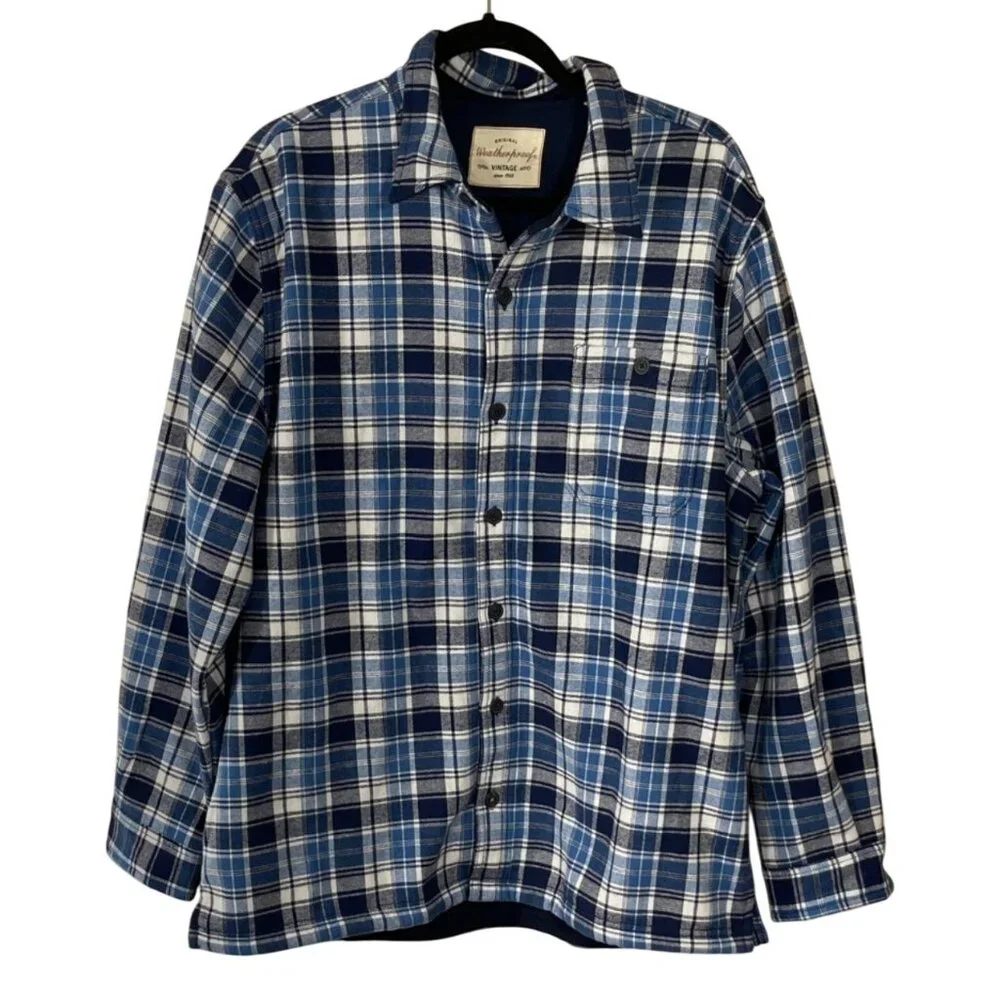 Weatherproof Men's Jacket Flannel Shacket Blue Plaid XL Extra Large